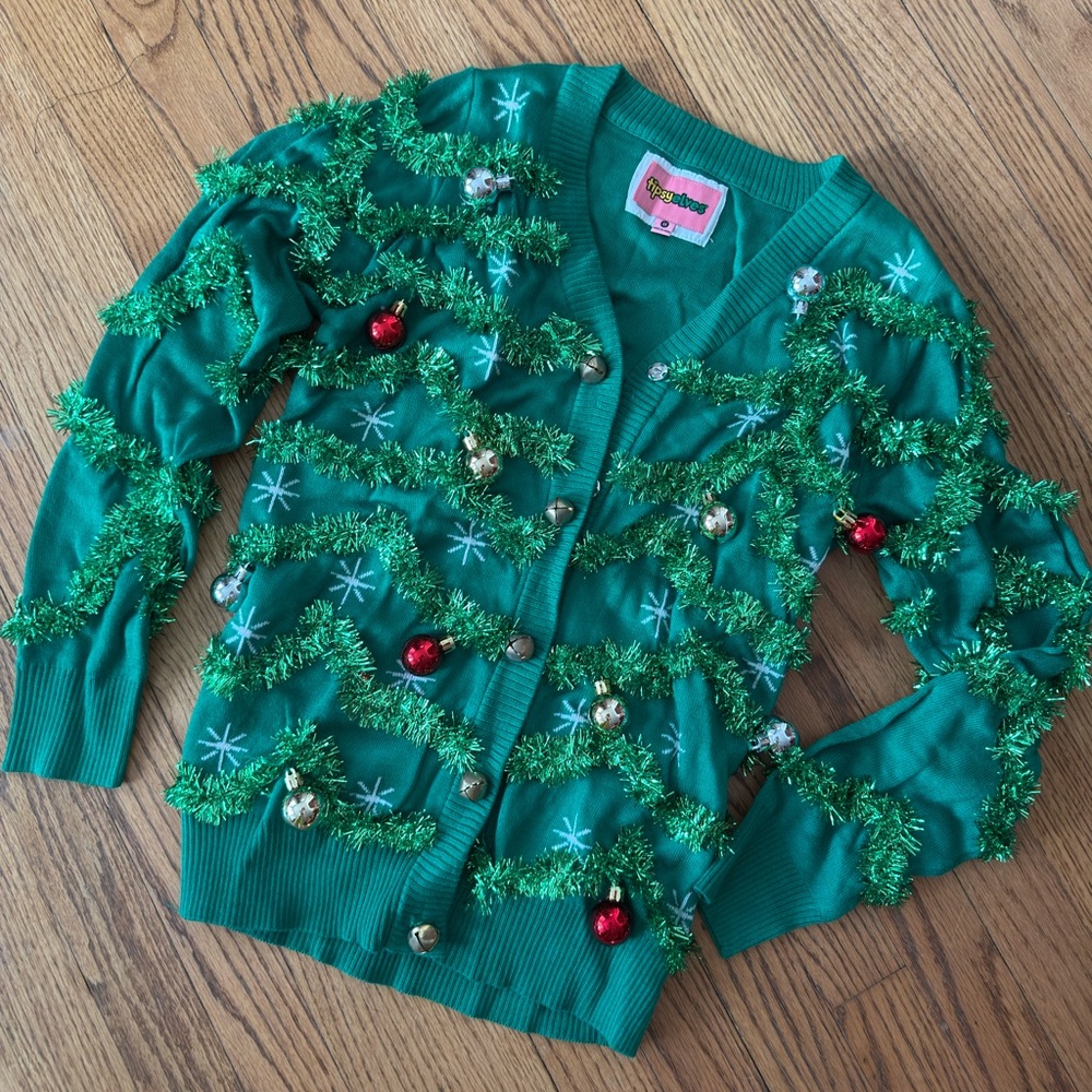 Tipsy Elves Ugly Sweater Festive Green Garland Christmas Tree Holiday New - Picture 4 of 5